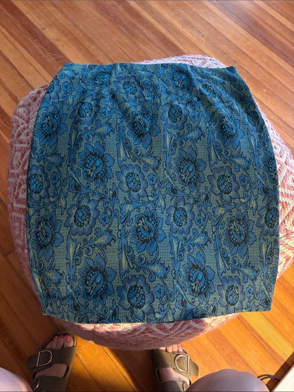 J. Jill Teal and Blue Floral Jacquard Pencil Skirt